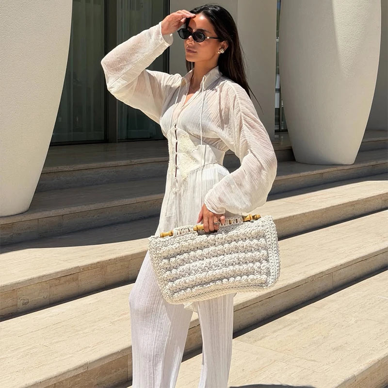 Elegant See-Through Patchwork Long Sleeve Top for Women