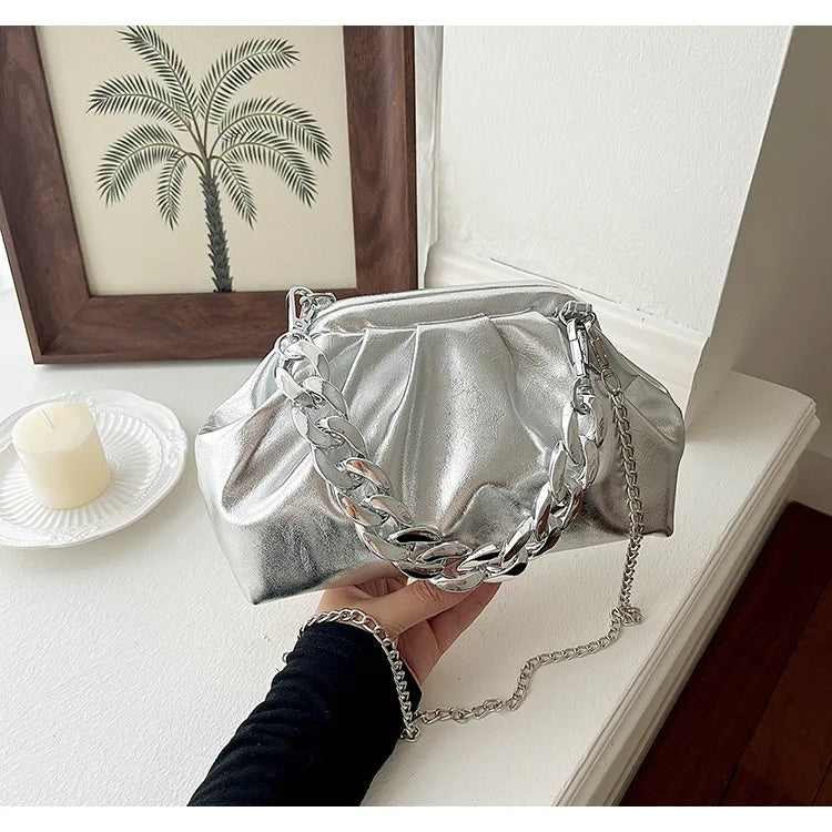 Elegant Pleated Chain Cloud Crossbody Shoulder Bag for Women