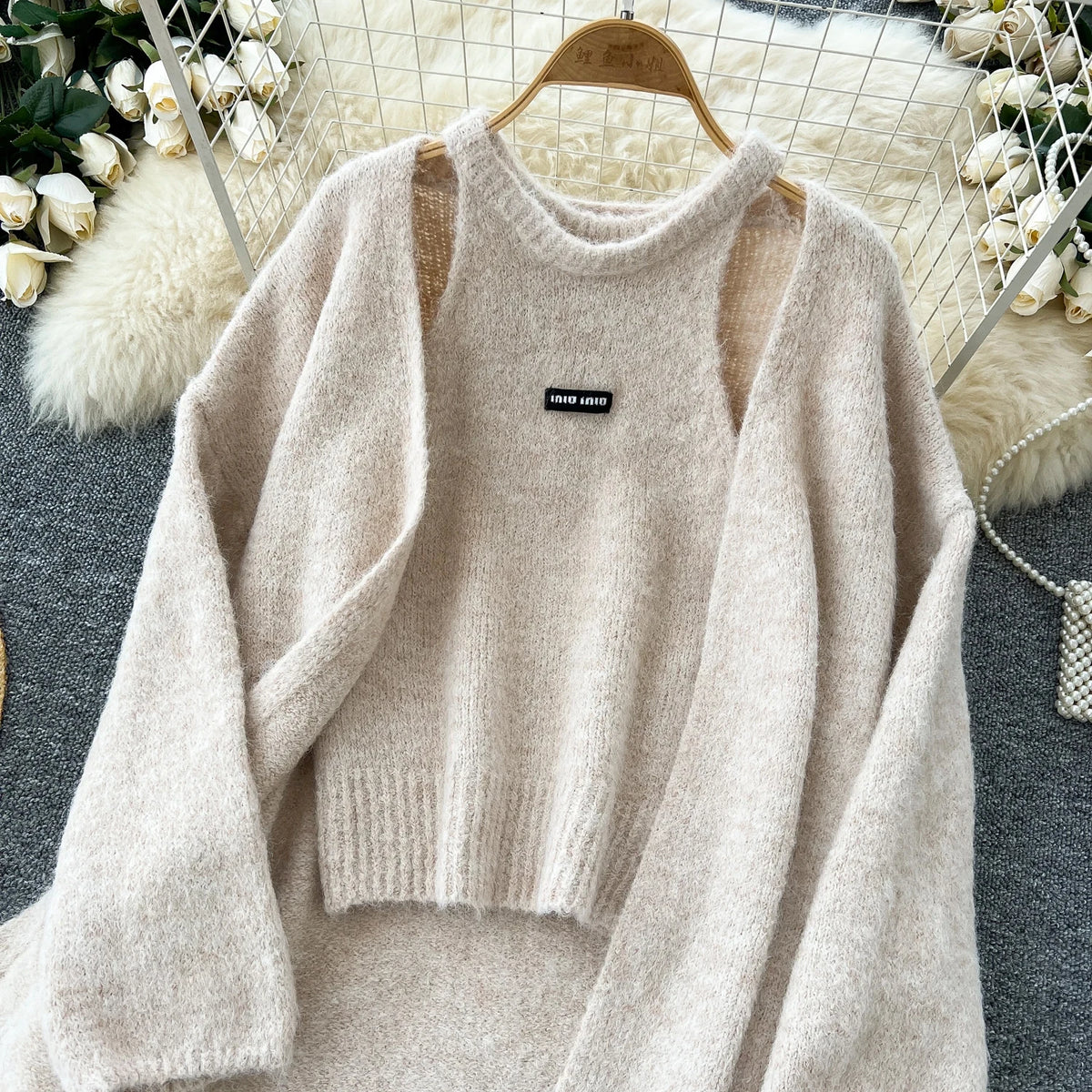 Long Sleeve Cardigan and Knit Tank Top Set for Women