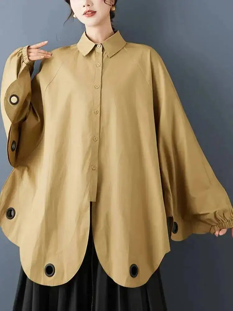 Casual Loose Batwing Sleeve Button Polo Shirt for Women