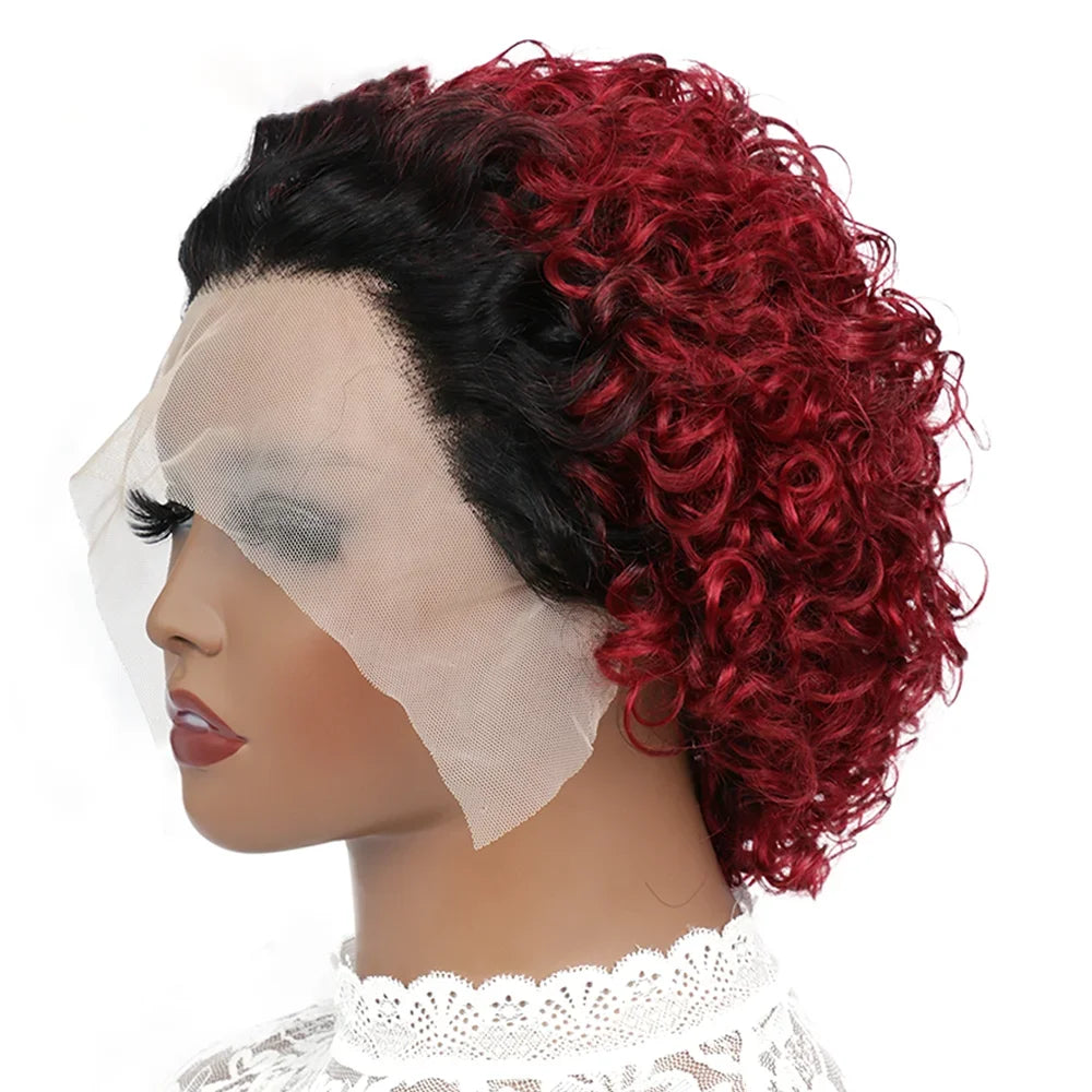 Pixie Cut Wigs Human Hair Short Curly Lace Front Human Hair Wigs For Women Water Wave Bob Wig 13x1 Transparent Lace Wigs