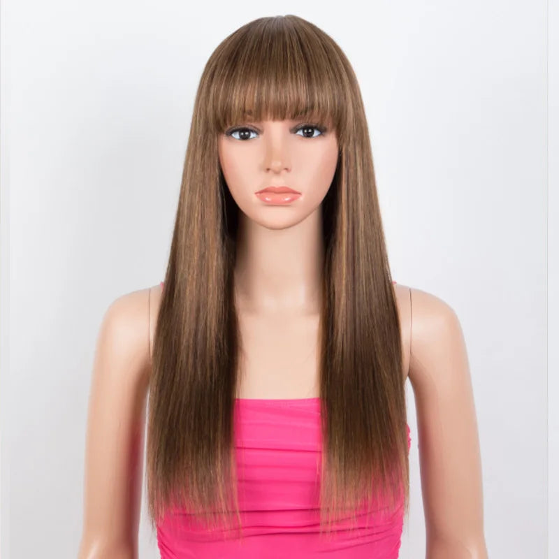 Glueless Straight Human Hair Wig With Bangs for Women