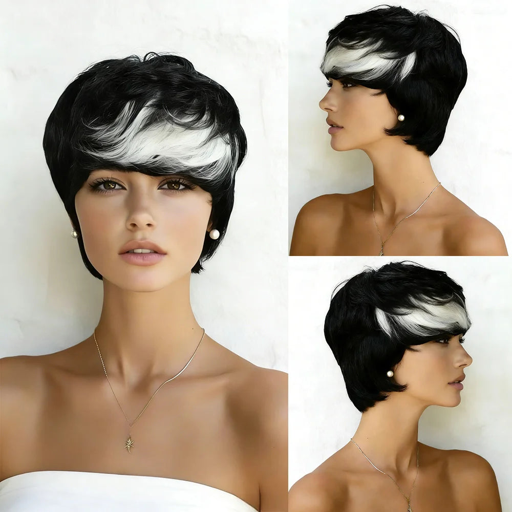 Short Pixie Remy Human Hair Wig With Bangs for Women