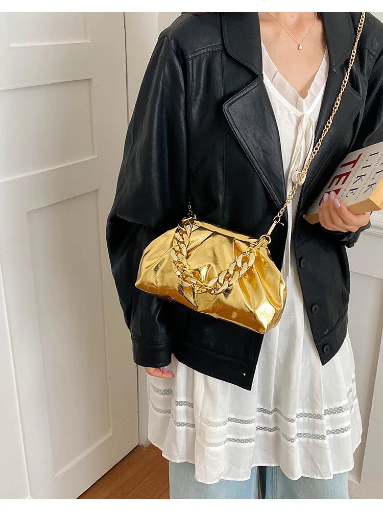 Elegant Pleated Chain Cloud Crossbody Shoulder Bag for Women