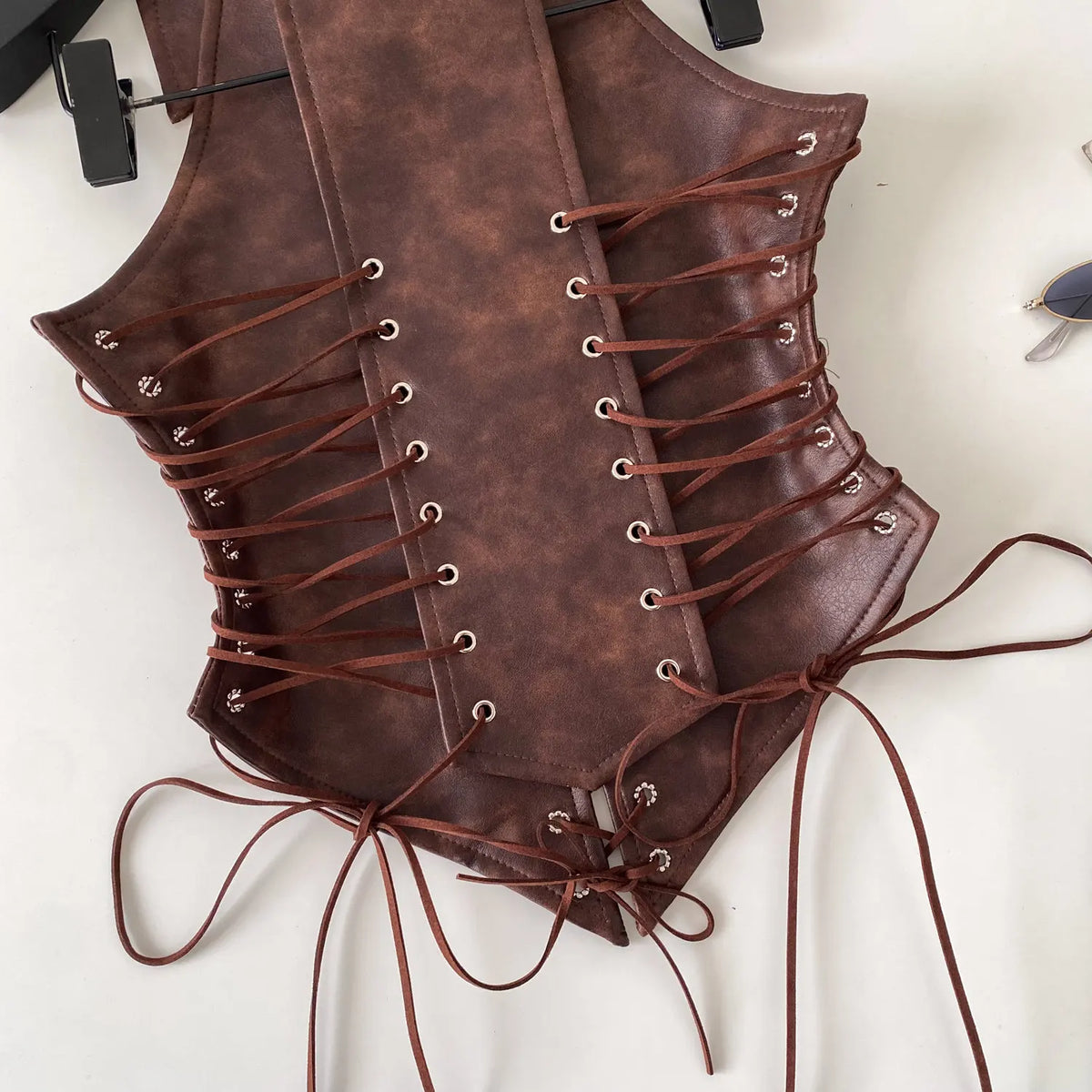 Retro Lace Up Faux Leather Sleeveless Bustier Top for Women