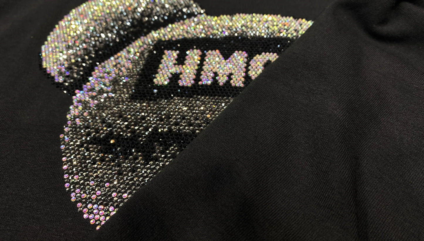 Loose Inner Wear Black T-shirt Women Spring Autumn Rhinestone Long-Sleeved Shirt Thickened Brushed Cotton Bottoming Top Female