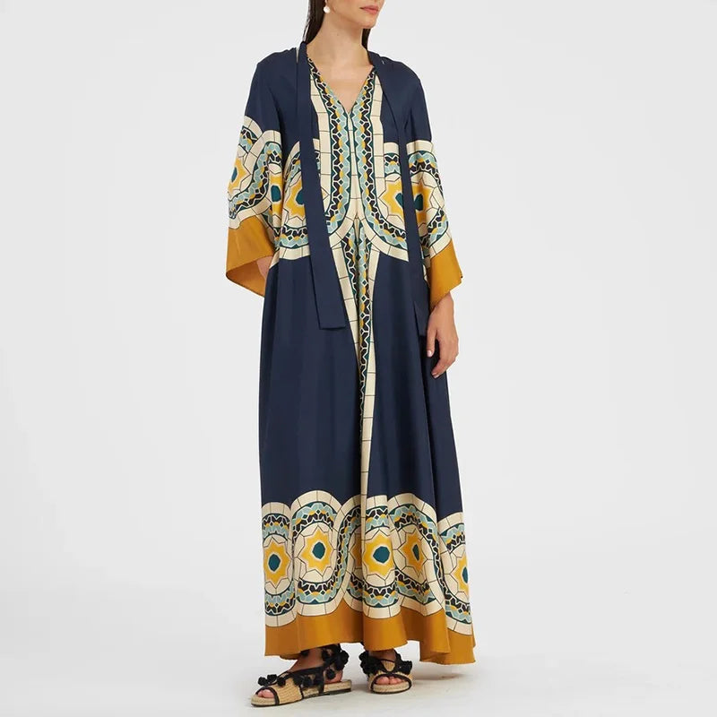 Loose Fit Lace Up V Neck Maxi Dress