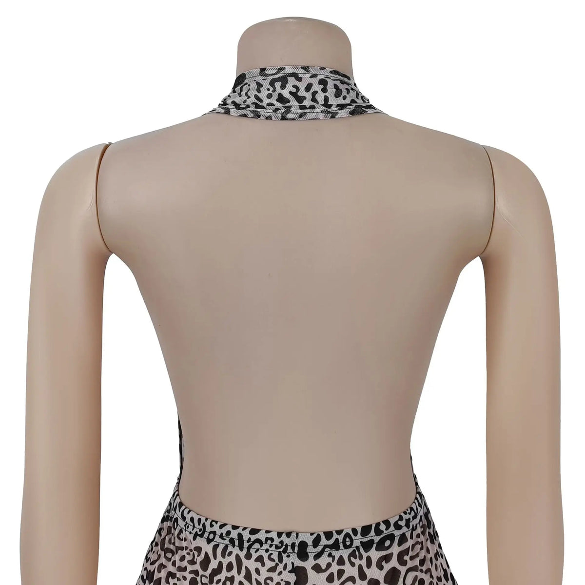 Leopard Print Halter Backless Bodycon Jumpsuit for Women