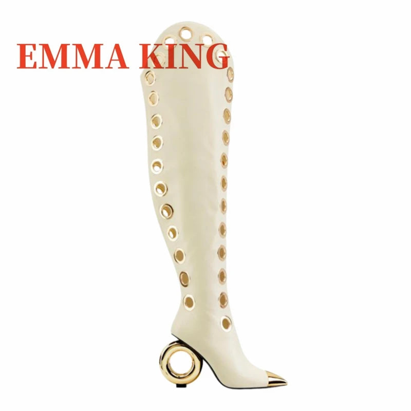 Metallic Eyelet Detail Over The Knee Boots for Women
