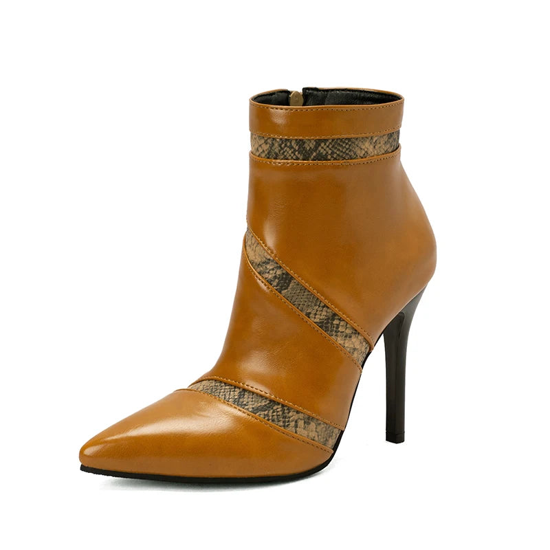 Pointed Toe PU Leather Stiletto Ankle Boots for Women