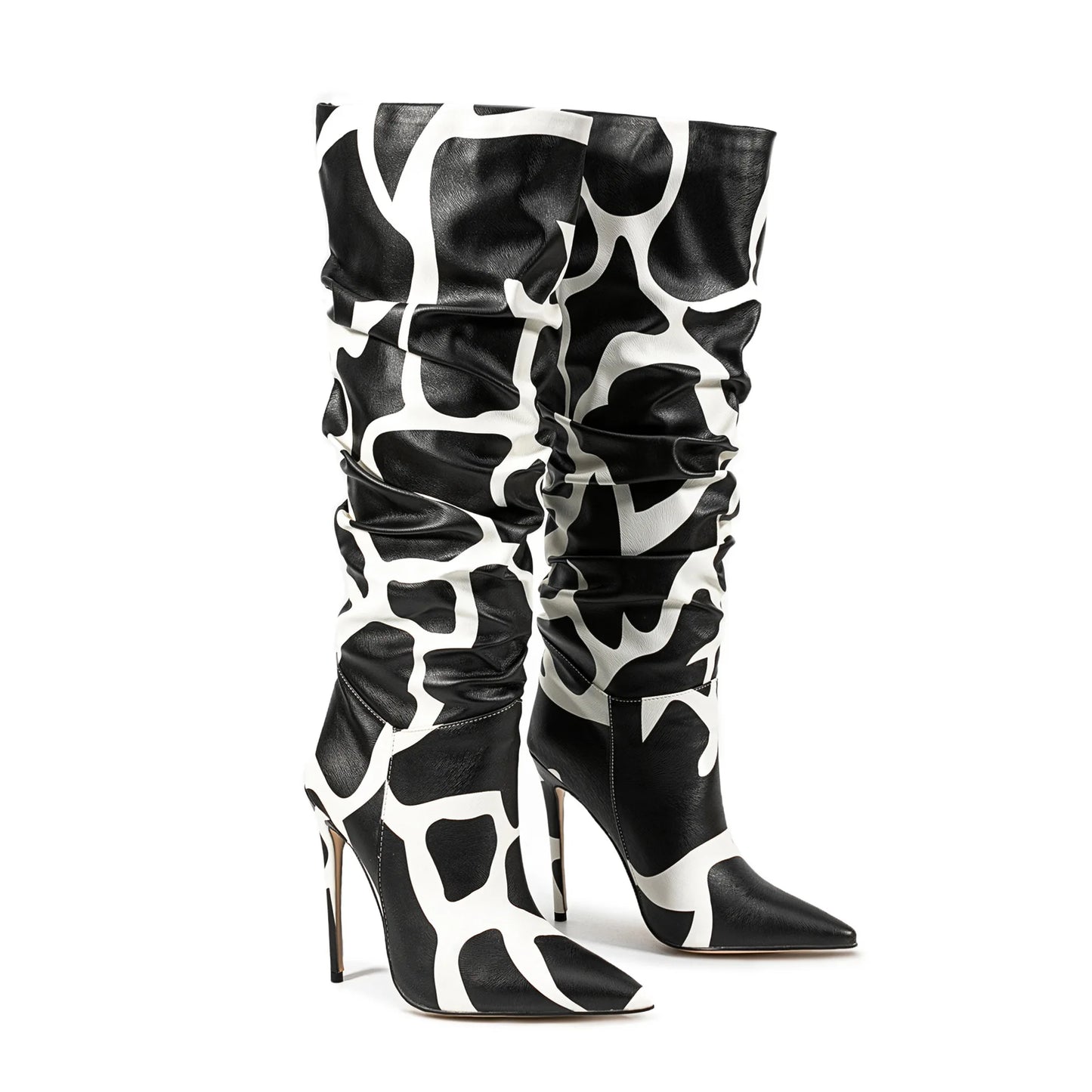 Stylish Zebra Print Pleated Knee-High Boots for Women