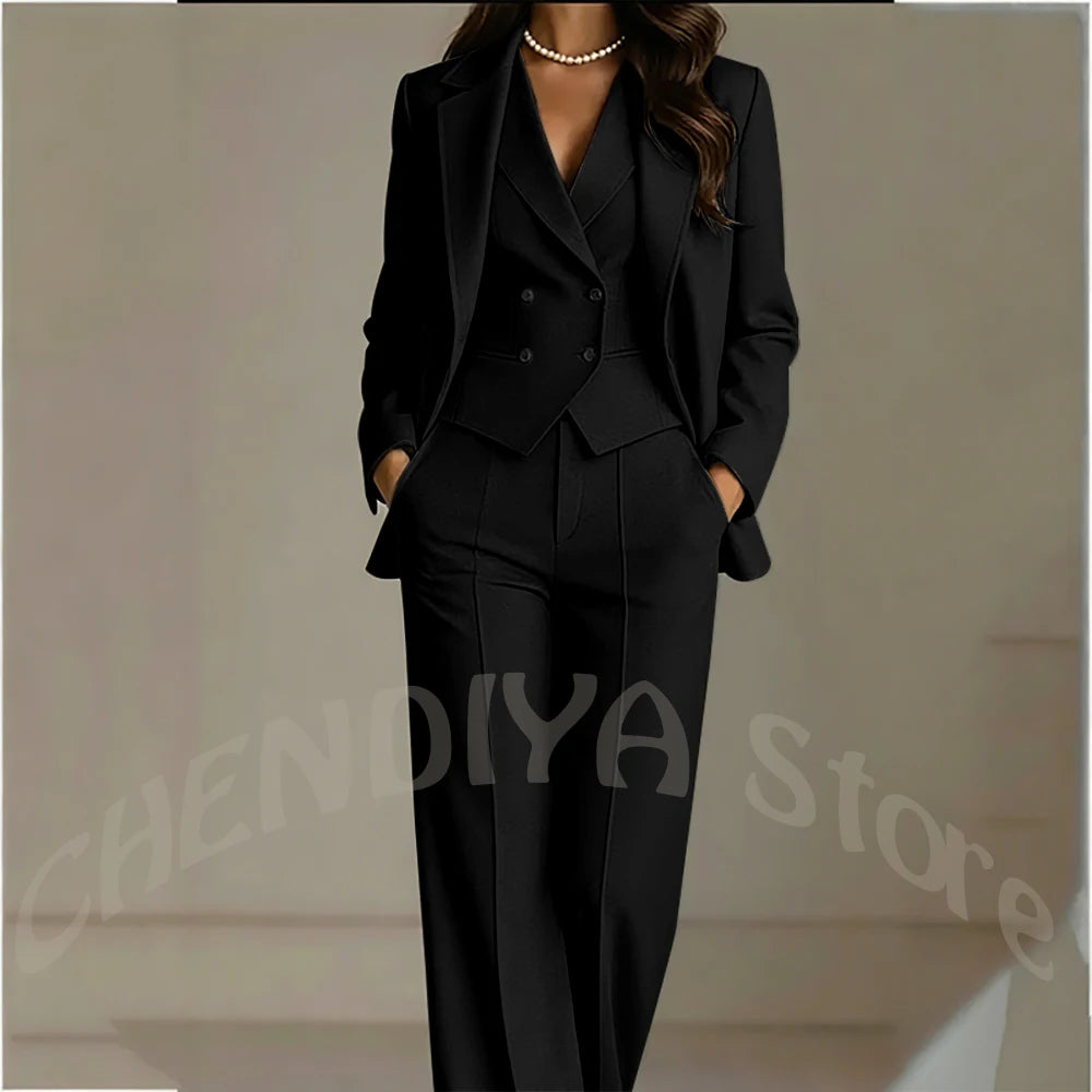 Elegant Solid White Women Suit Slim Fit Long Sleeve Notched Lapel Casual Business Wear Professional Female Work Outfit 3 Pieces