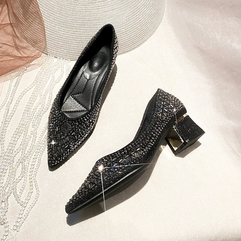 Sparkling Rhinestone Pointed Toe Ballet Flats for Women