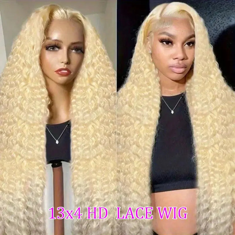 Honey Blonde Deep Wave Lace Front Human Hair Wig for Women