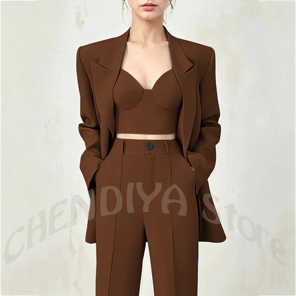 Business Casual Women's Suit Two Piece Peaked Lapel Stylish Double Breasted Formal Outfit Female Jacket Pants Customized