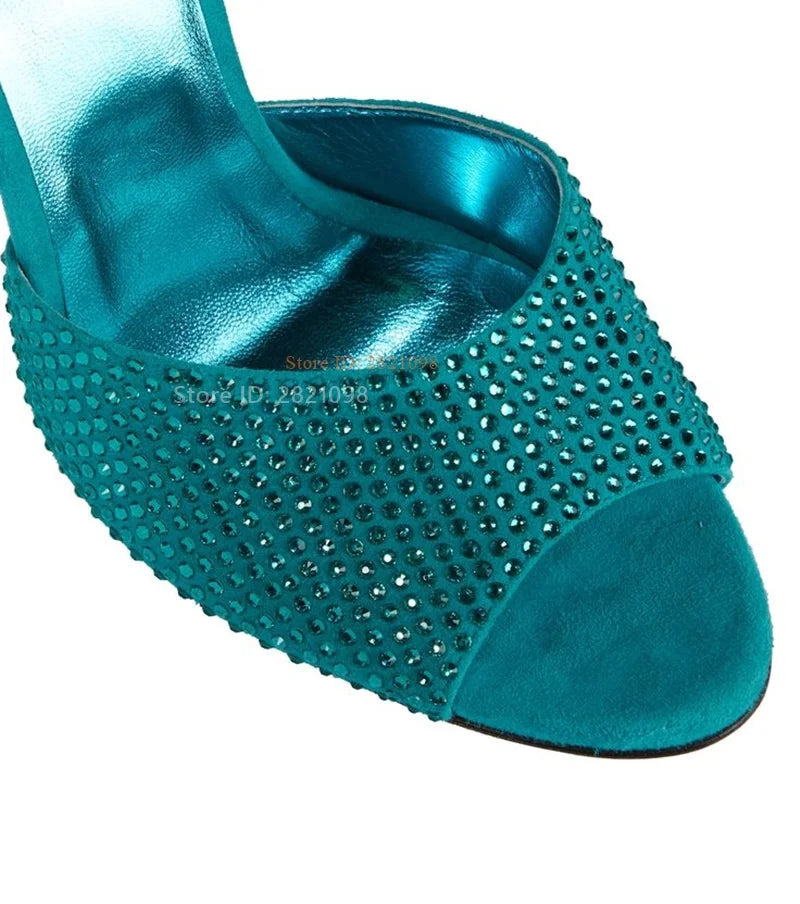 Crystal Embellished Suede Open Toe Sandals for Women