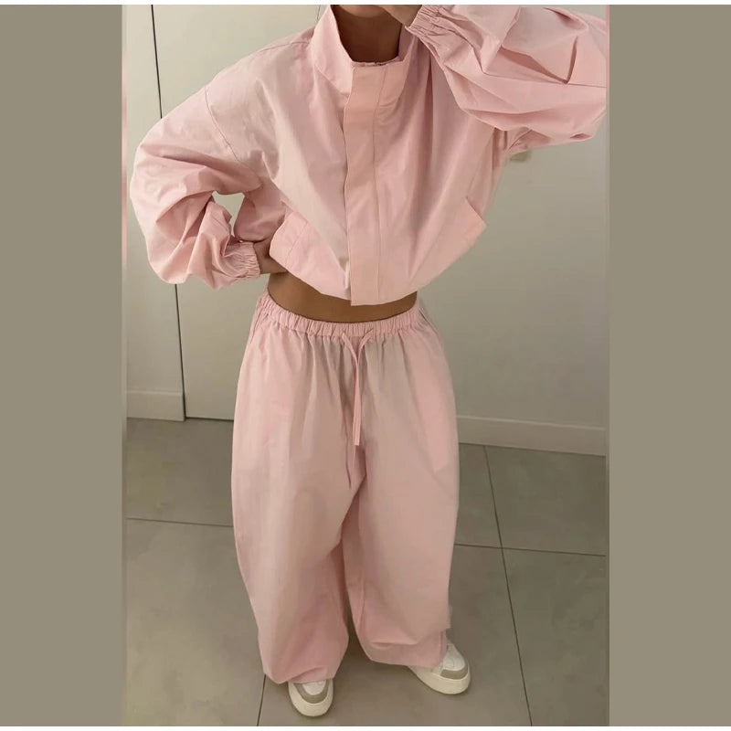 Ruffle Hem Jacket and Jogger Pants Two Piece Set for Women