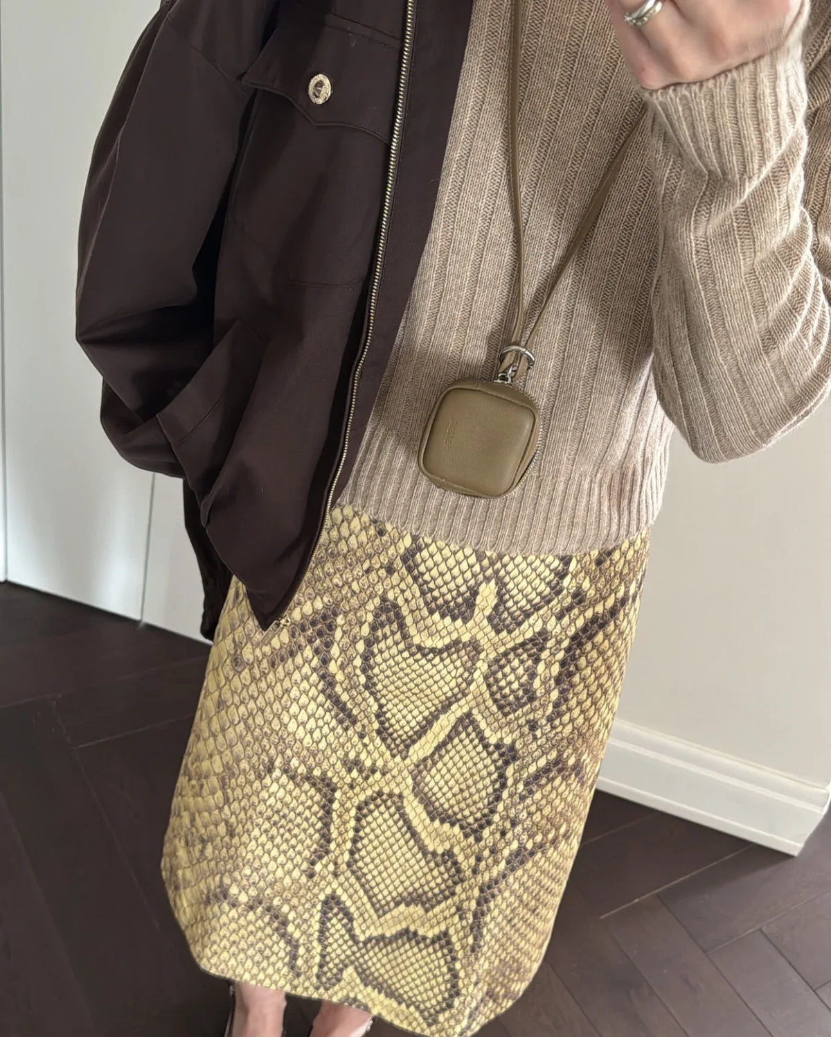 Snake Print High Waist Slim Fit Midi Skirt for Women