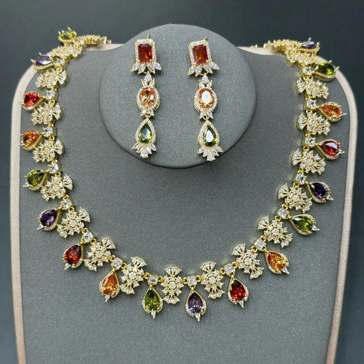 Colorful Zircon Earring and Necklace Jewelry Set for Women