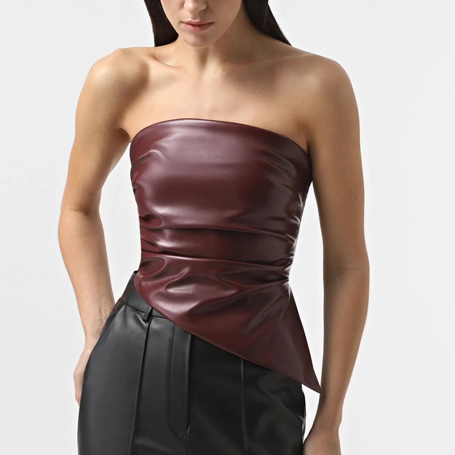 Zippered PU Leather Tube Top