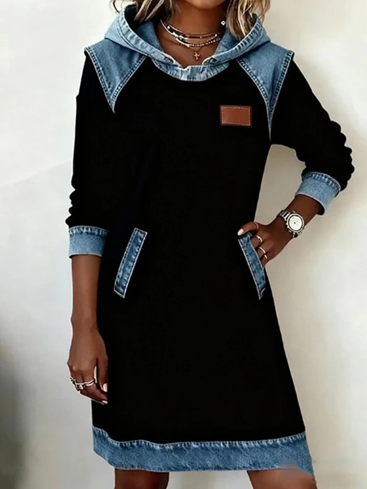 Elegant Patchwork Long Sleeve Midi Dress for Women