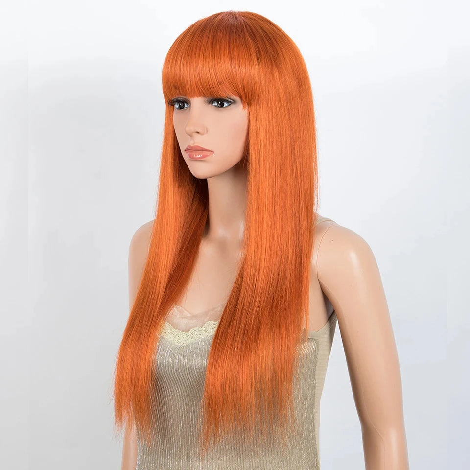 Glueless Straight Human Hair Wig With Bangs for Women