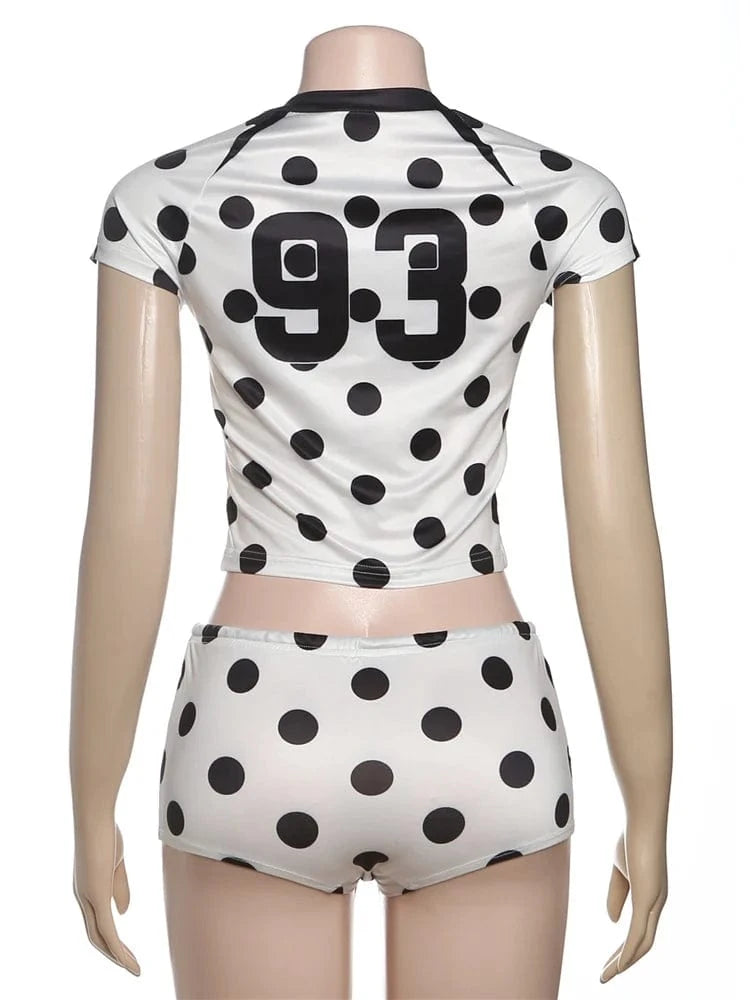 Weird Puss Dot Digit Print 2 Piece Set Women Casual Sporty Hipster Crop Tops+Shorts Matching Streetwear Skinny Stretch Tracksuit
