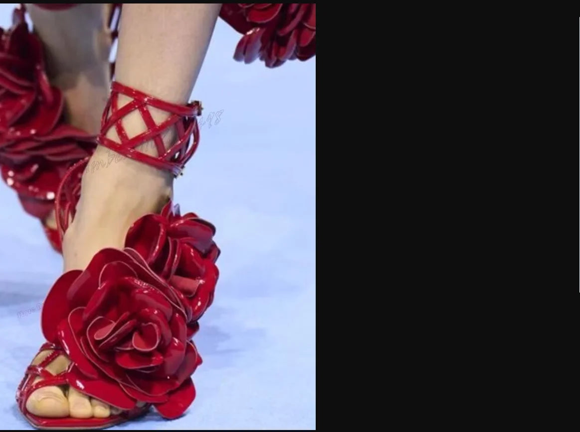 Red Flower Decor Open Toe Sandals With Back Strap For Women