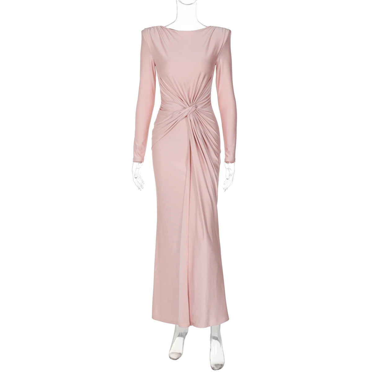 Elegant Ruched Long Sleeve Pleated Maxi Dress for Women