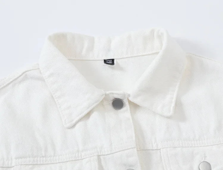 Long Sleeved Single Breasted Denim Coat with Lapel for Women