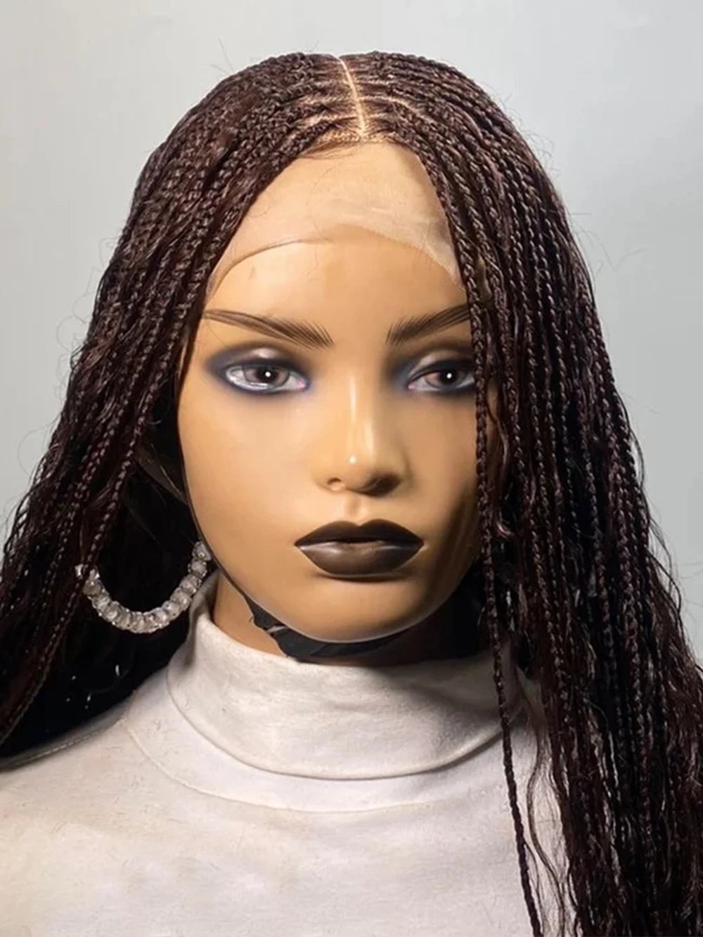32inch Black Boho Braided Full Lace Wig with HD Lace Crochet Faux Locs Swiss HD Lace Wig for Women