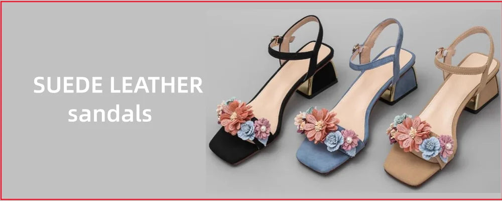 Leather Low Heel Peep Toe Sandals