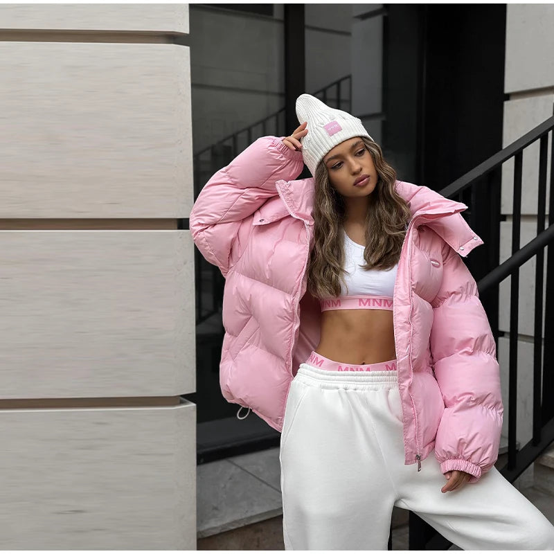 Casual Leopard Print Hooded Puffer Jacket For Women