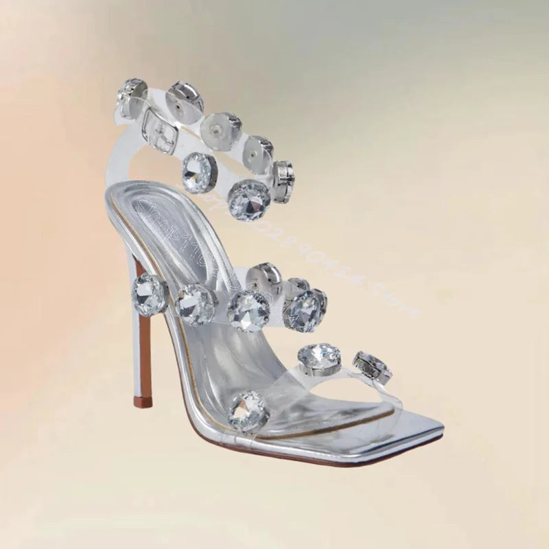 Crystal Embellished Open Toe Sandals With Buckle for Women