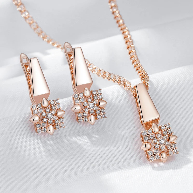 Rose Gold Crystal Flower Drop Earrings