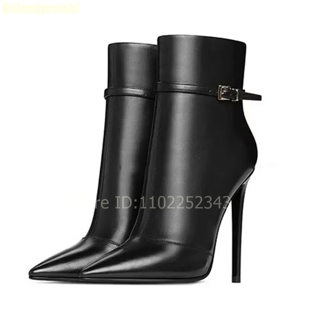 Elegant Pointed Toe Leather Boots With Stiletto Heels For Women