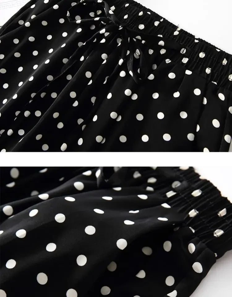 Casual Polka Dot High Waist Wide Leg Pants for Women