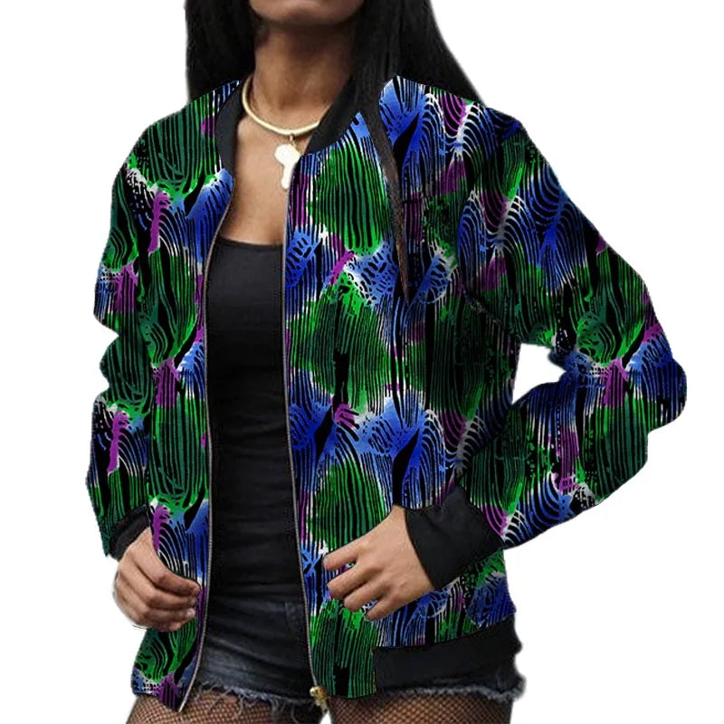 Stylish Elastic Waist African Print Jacket for Women