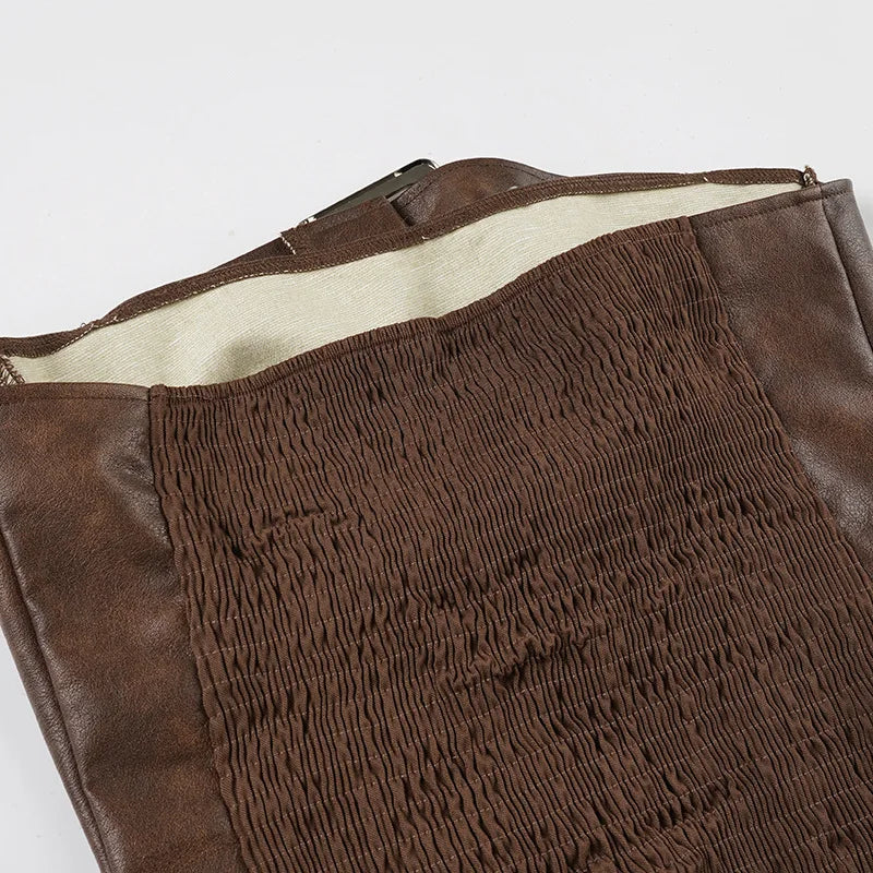 Sexy Leather Corset Vest, Cinched Waistband, Metal Buckle Top, Punk Style, Individualistic Street Style, Spicy Girl Outfit