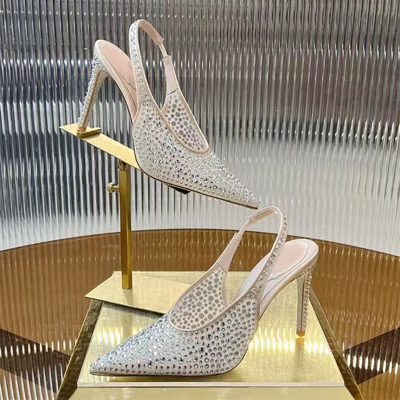 Crystal Embellished Pointed Toe Stiletto Pumps for Women
