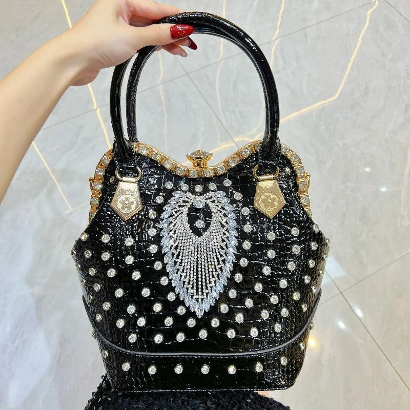New Women's Dinner Bag with Diamonds Shiny Dinner Party Handbag Luxury Brand Diamond-encrusted Fashionable Women's Shoulder Bag