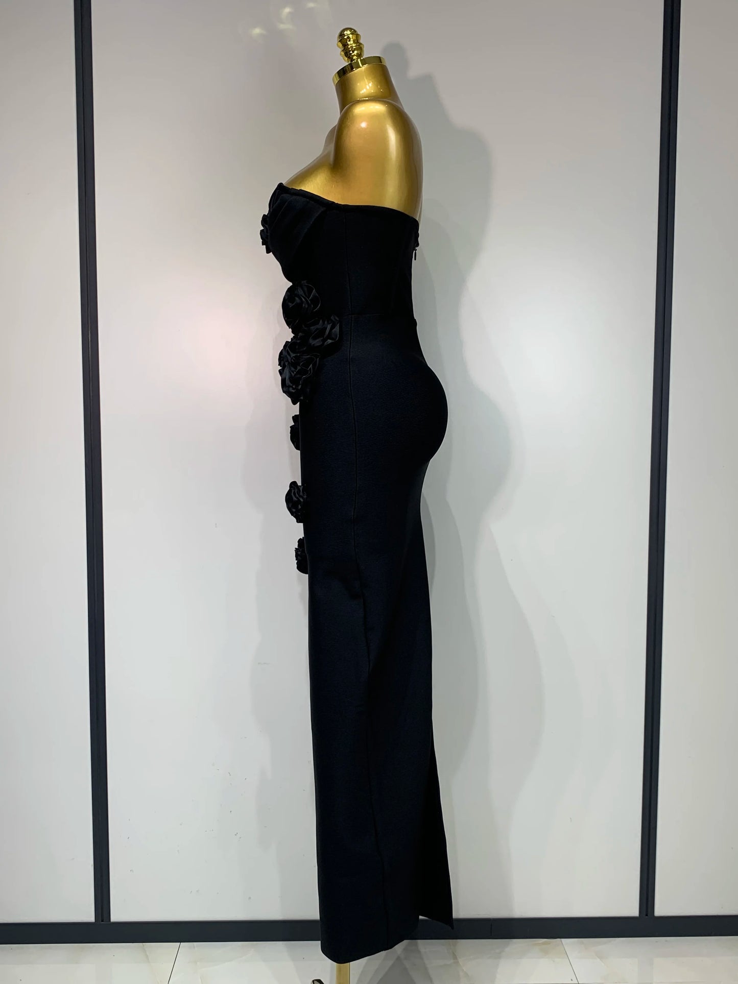 2025 Newest Women Sexy Strapless Backless Red Flower Midi Bandage Dress Celebirty Elegant Evening Club Party Birthday Dresses