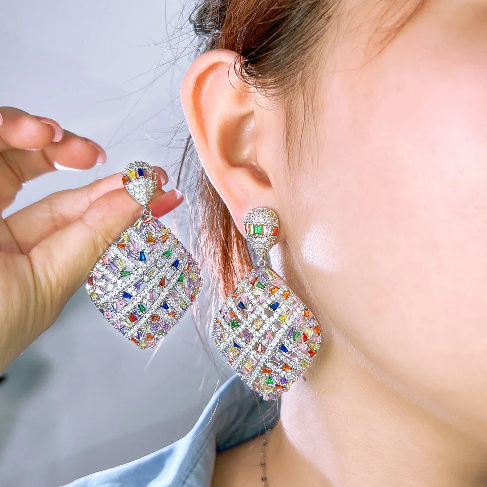 Colorful Cubic Zirconia Cross Earrings