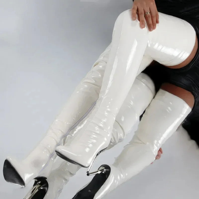Patent Leather Over The Knee Stiletto Boots for Women