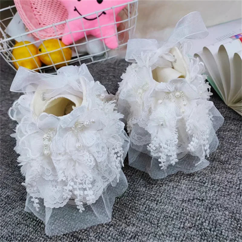 Pearl Floral Lace-Up Canvas High Top Shoes for Women