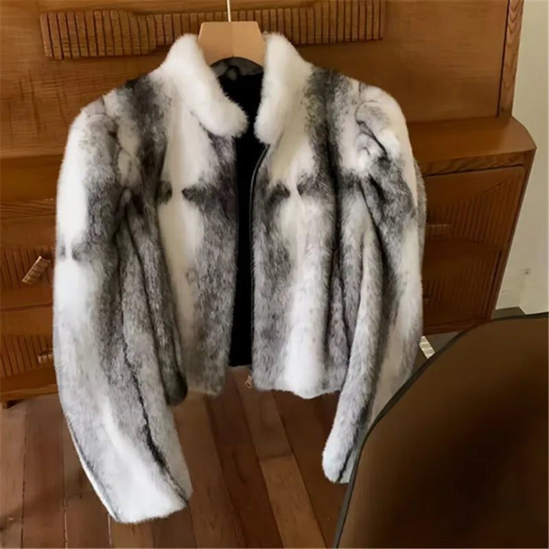 Faux Mink Fur Coat for Women,Short Jackets,O-Neck Overcoat,Female Clothes,High-Quality，England Style,Autumn,Winter,New