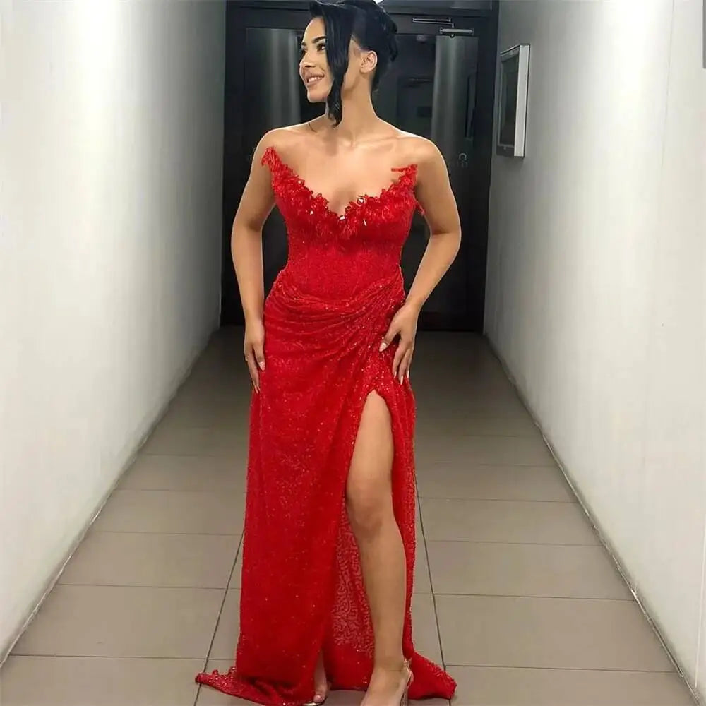Red Sequin Mermaid Evening With Side Split Dress for Women