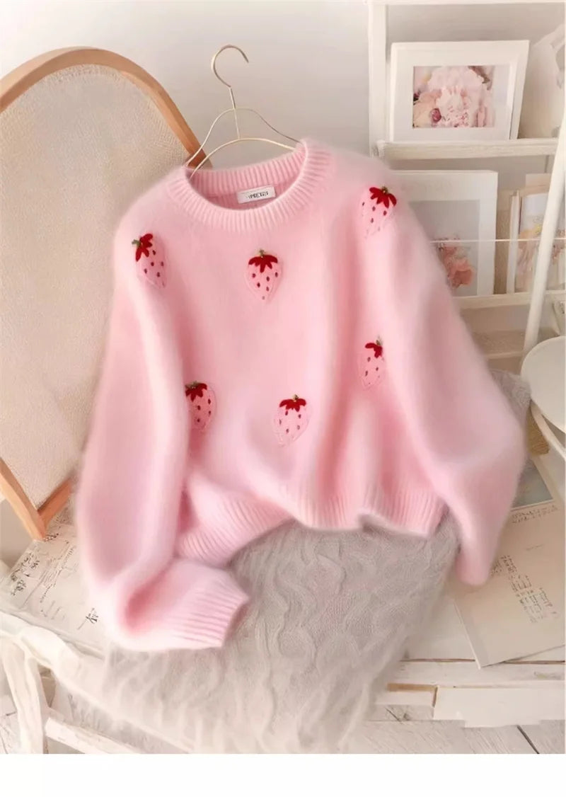 Pink Embroidered Mink Cashmere Sweater