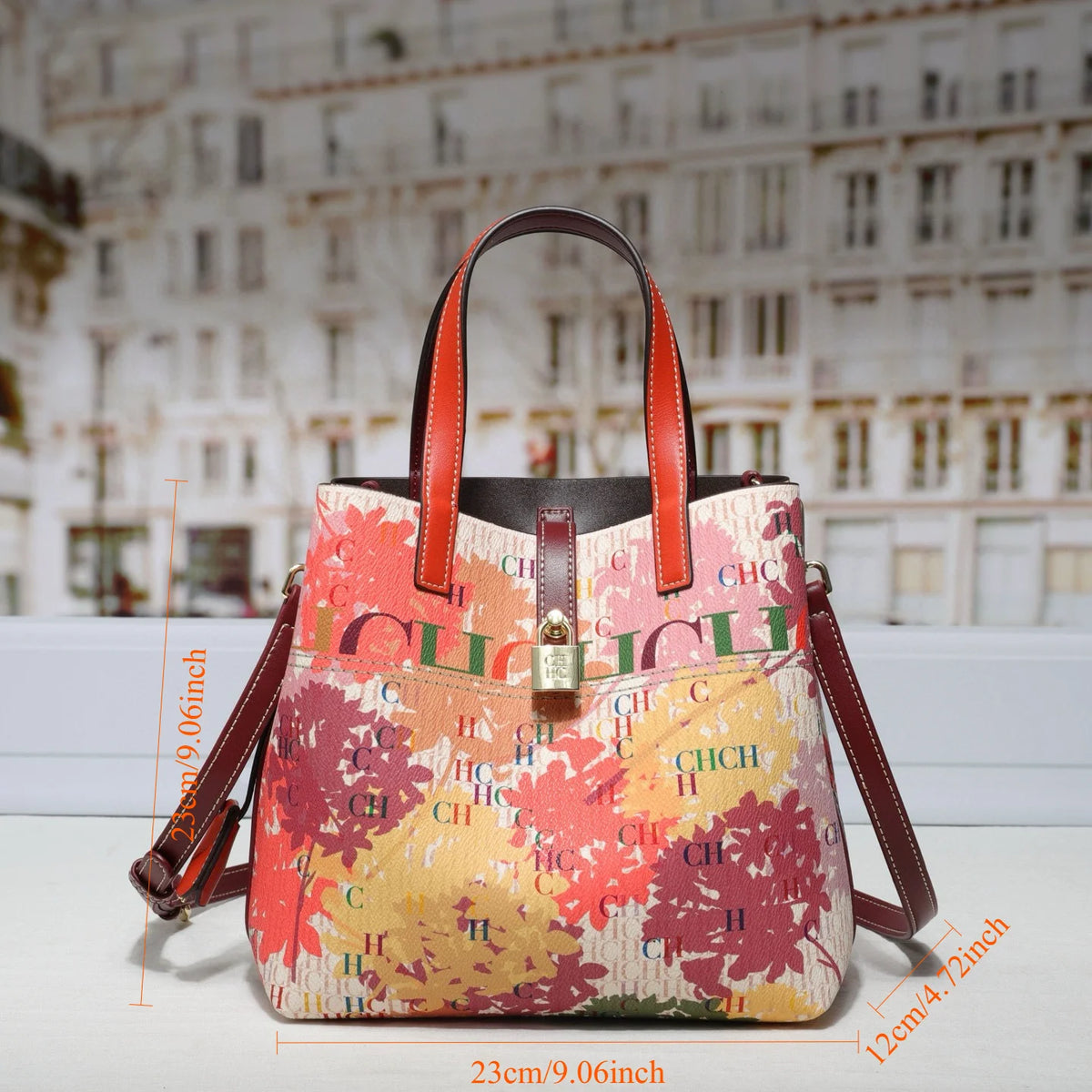 Printed Faux Leather Bucket Shoulder Bag