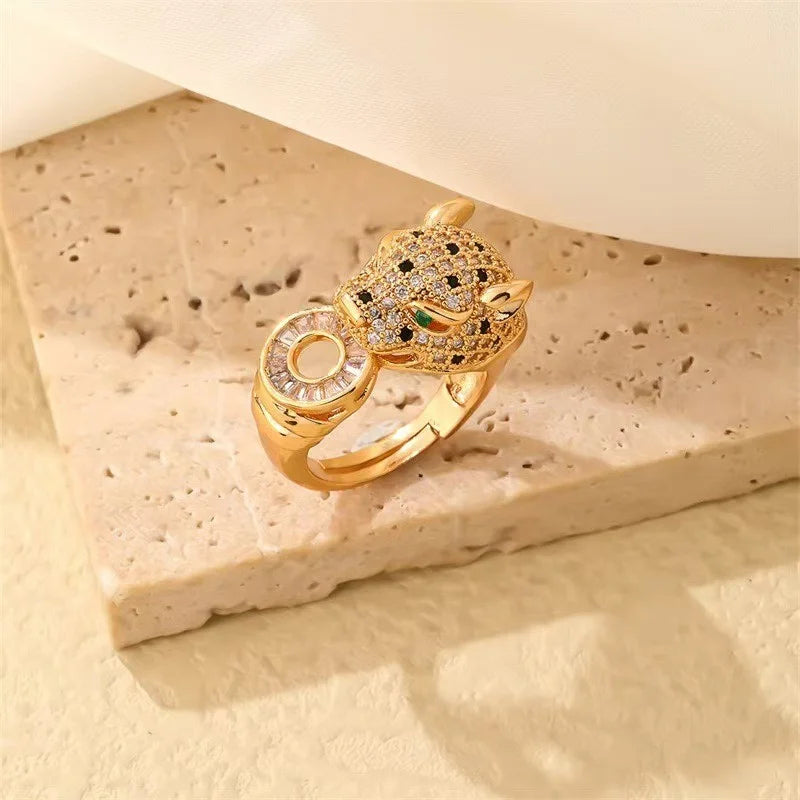 Leopard Pave Bracelet and Ring Jewelry Set for Women